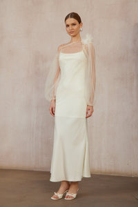 Héloïse White Floral Tulle Blouse & Satin Dress Set