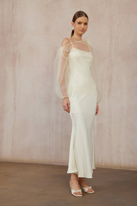 Héloïse White Floral Tulle Blouse & Satin Dress Set