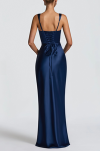Inmaculada Sapphire Ruched Satin Maxi Dress (Without Gloves)