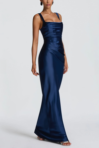 Inmaculada Sapphire Ruched Satin Maxi Dress (Without Gloves)