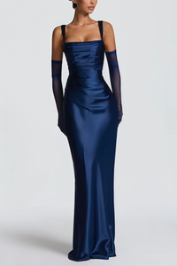 Inmaculada Sapphire Ruched Satin Maxi Dress (Without Gloves)