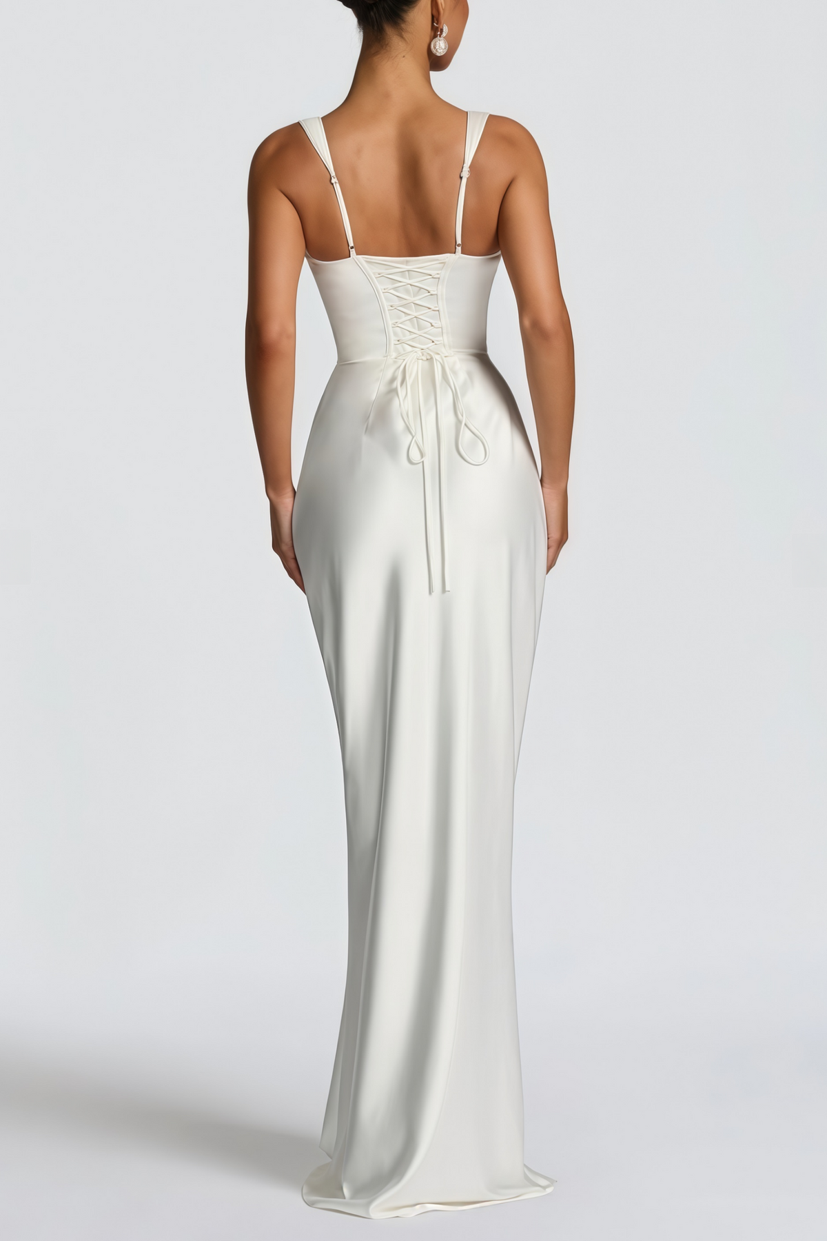 Inmaculada White Ruched Satin Maxi Dress (Without Gloves)