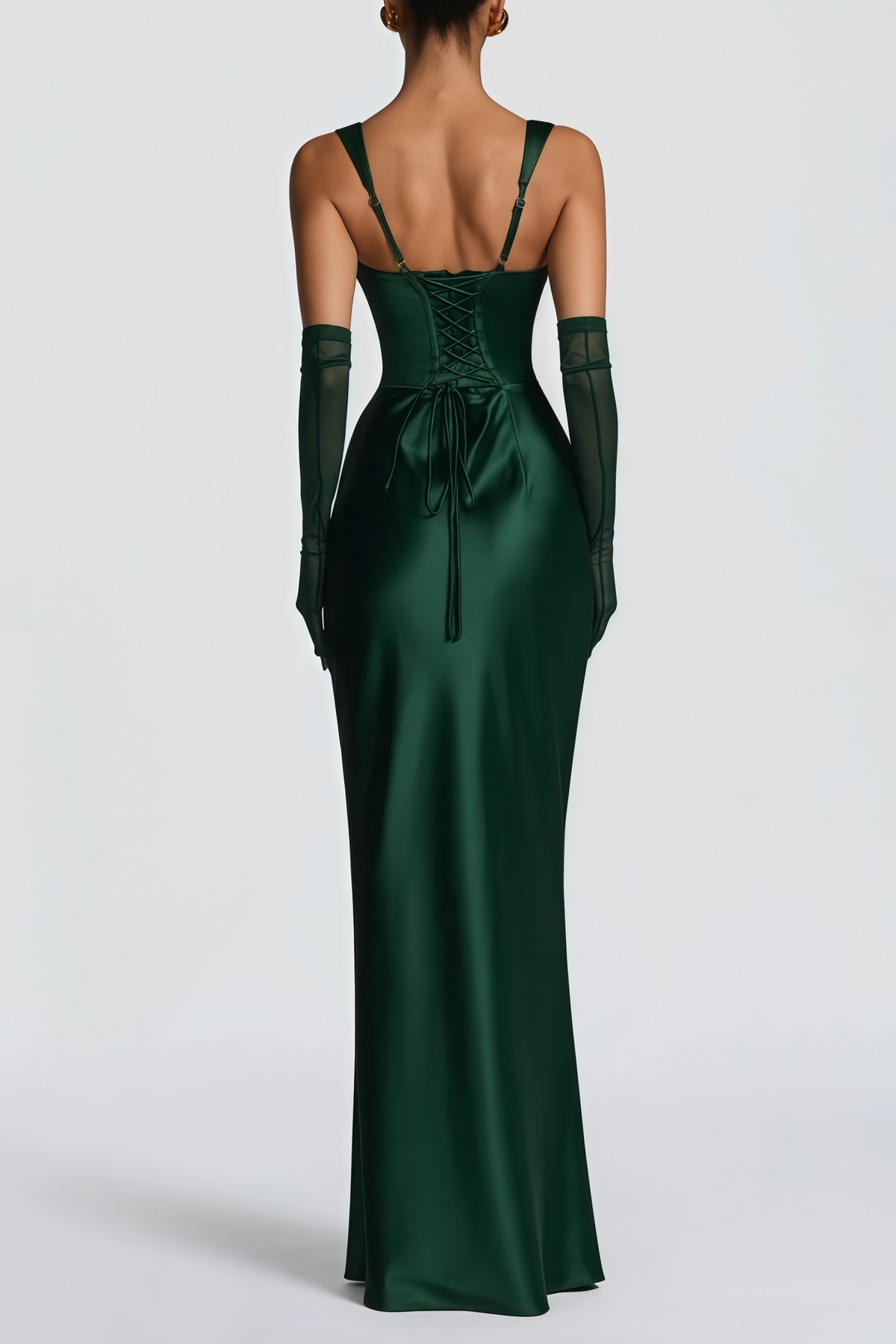 Inmaculada Emerald Ruched Satin Maxi Dress (Without Gloves)