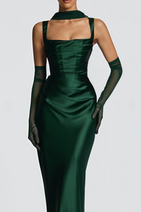 Inmaculada Emerald Ruched Satin Maxi Dress (Without Gloves)