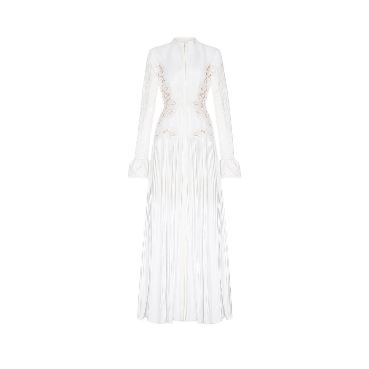 Chiara White Lace Panel Pleated Midi Dress