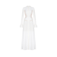 Chiara White Lace Panel Pleated Midi Dress
