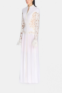 Chiara White Lace Panel Pleated Midi Dress