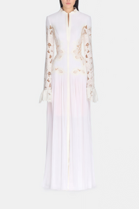 Chiara White Lace Panel Pleated Midi Dress