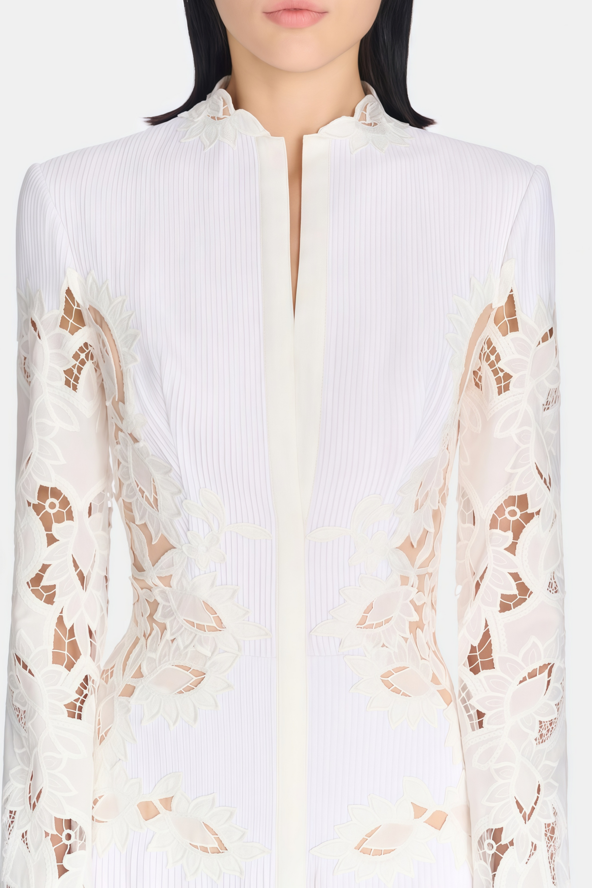 Chiara White Lace Panel Pleated Midi Dress