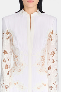 Chiara White Lace Panel Pleated Midi Dress