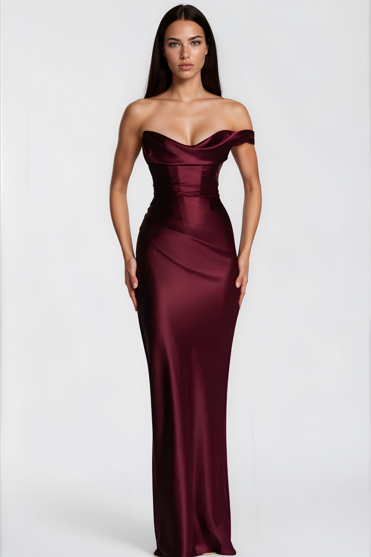 Hannah Burgundy One Shoulder Satin Maxi Dress