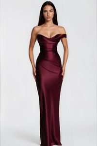 Hannah Burgundy One Shoulder Satin Maxi Dress