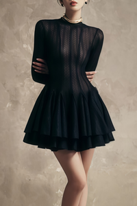 Hallie Black Layered Design Puff Mini Dress