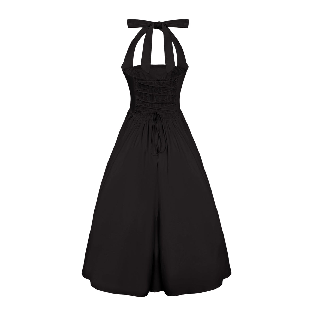 Eponine Black Layered Flared Hem Midi Dress