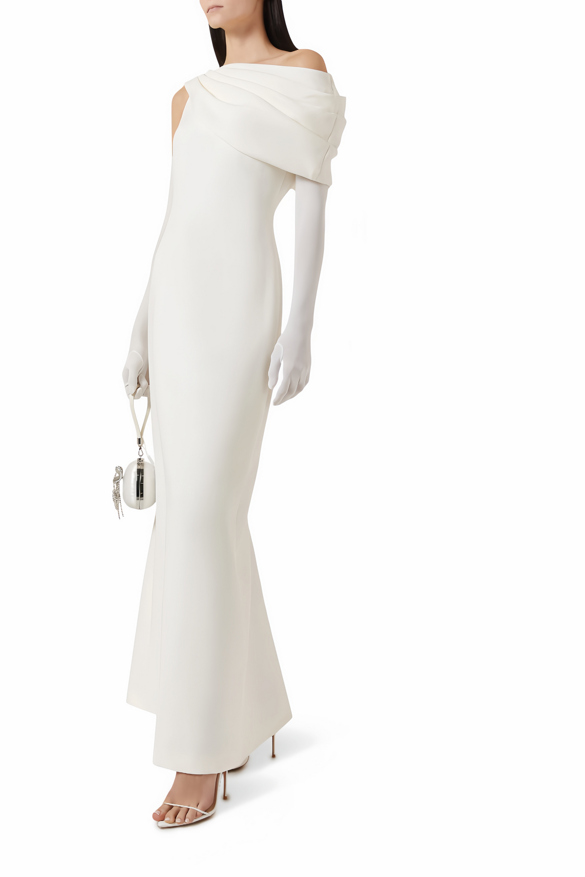 Annabelle White Cape-Design Ribbon Maxi Dress (Without Gloves)