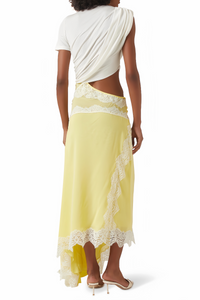 Fiamma Yellow Gathered Lace Panel Maxi Dress