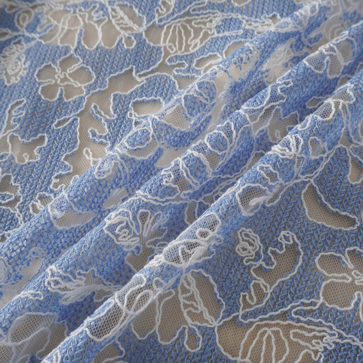 Gaëlle Blue Floral Embroidered Midi Dress