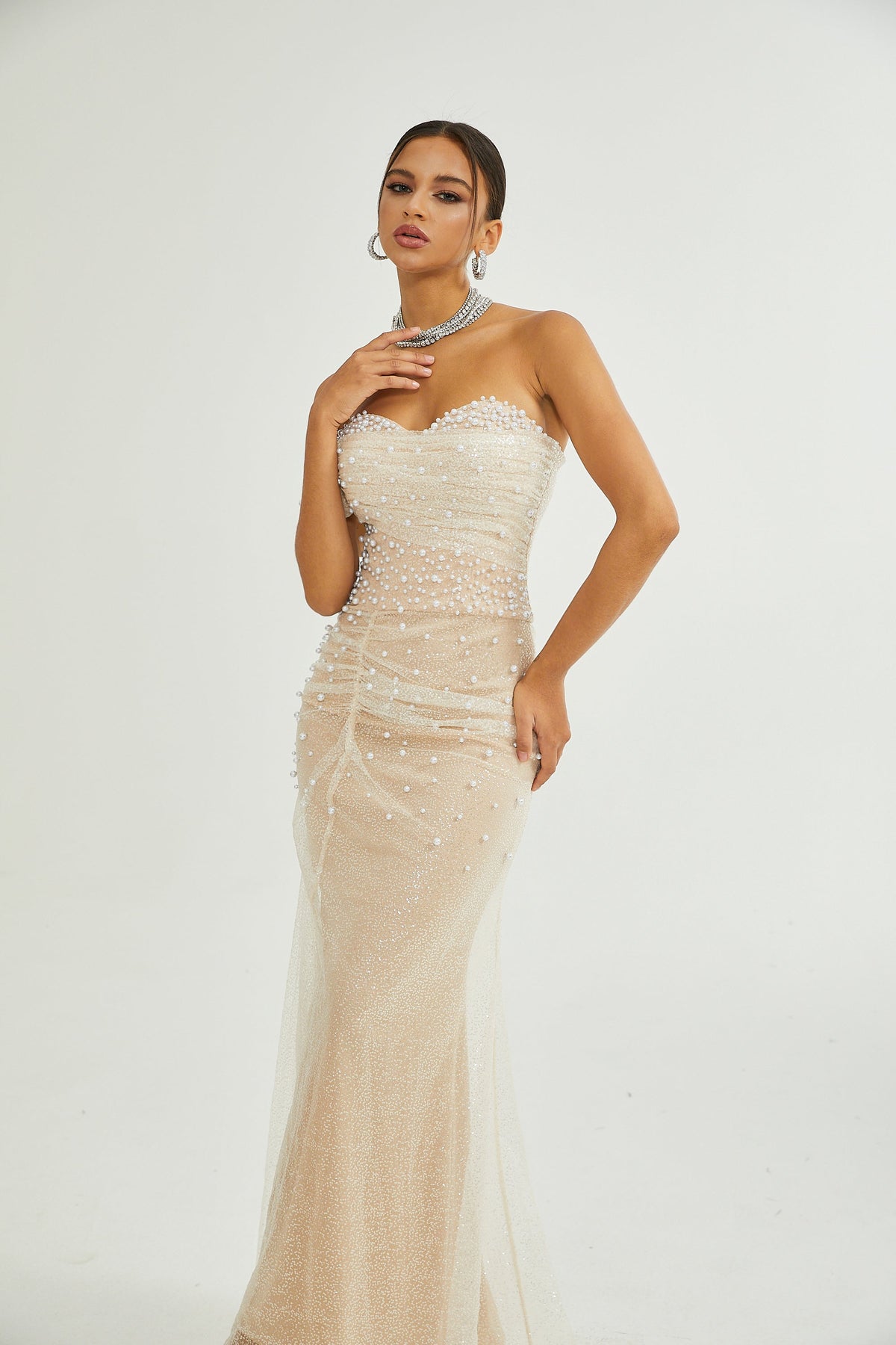 Sabine Faux Pearl Embellished Maxi Dress