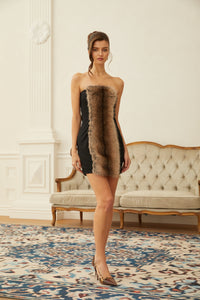 Janvier Brown Strapless Fur Panel Mini Dress