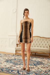 Janvier Brown Strapless Fur Panel Mini Dress
