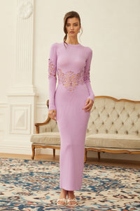 Amanda Purple Lace Panel Ribbed Knit Maxi Dress