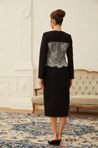 Zephyra Black Lace Corset Panel Midi Dress