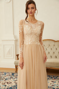 Aviana  Neutral Lace Panel Tulle Midi Dress
