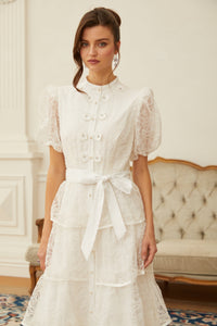 Verity White Floral Lace Tiered Maxi Dress
