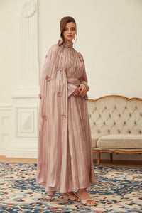 Oaklyn Pink Floral Pleated Cape Maxi Dress