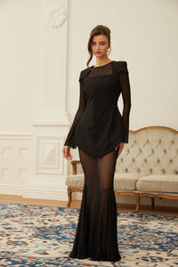 Mélodie Black Mesh Blouse & Skirt & Structured Dress Set