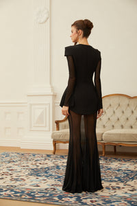 Mélodie Black Mesh Blouse & Skirt & Structured Dress Set