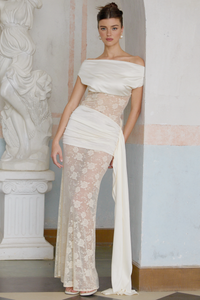 Lilou neutrals ribbon panelled floral-lace maxi dress