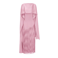 Cayetana Pink Fringe Maxi Dress with Cape Effect