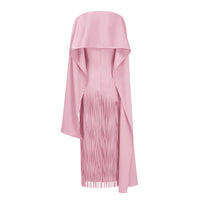 Cayetana Pink Fringe Maxi Dress with Cape Effect