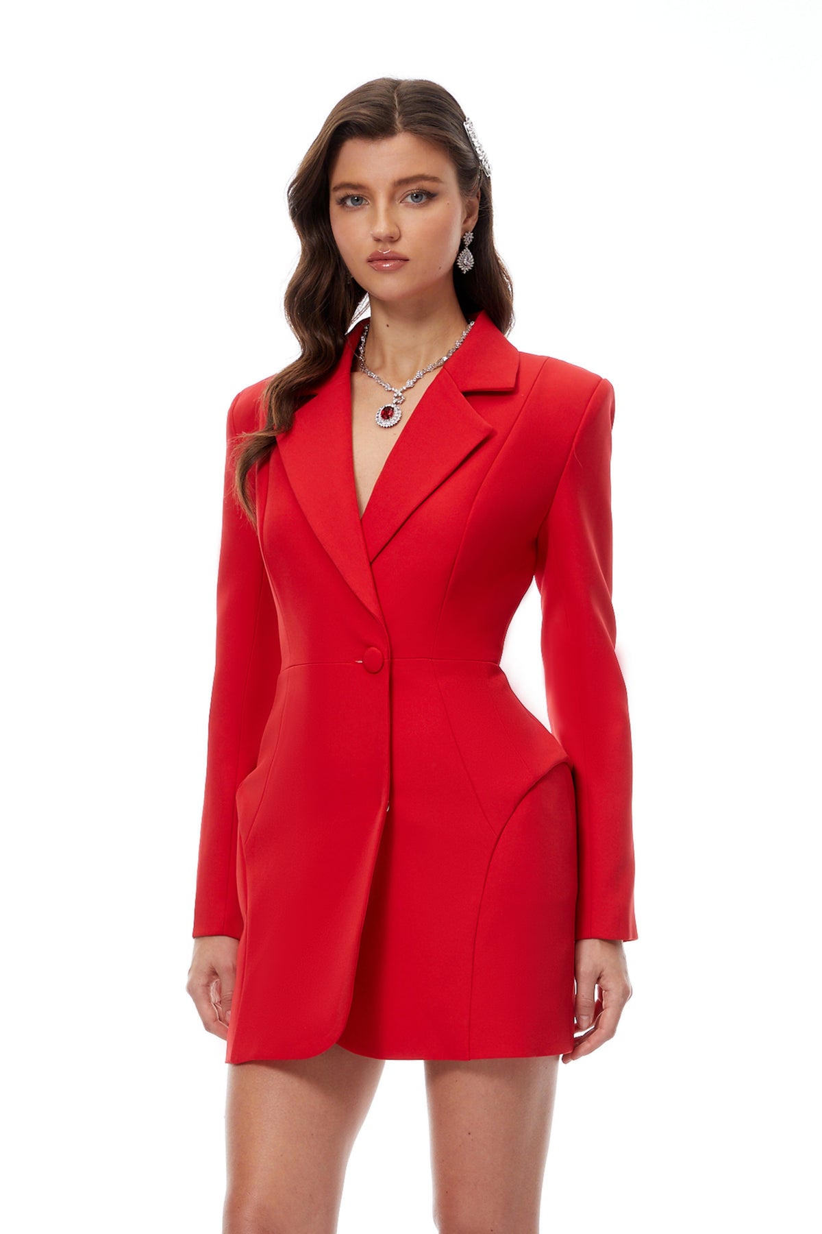 Pálína Red Structured Mini Blazer Dress