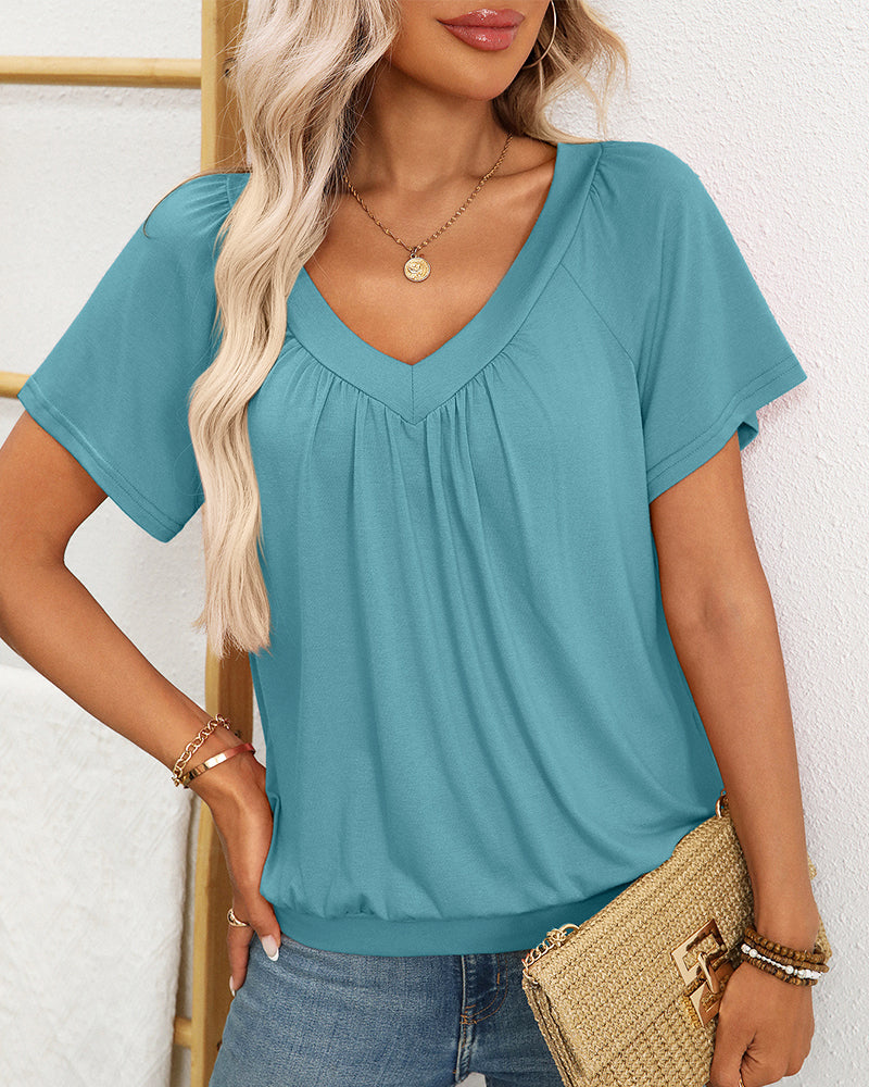 Women's Relaxed V-Neck Shirred Top
