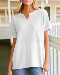 Summer Cozy Oversized Waffle Knit V-Neck Top
