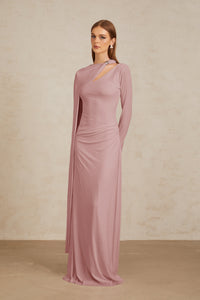 Josette Pink Diagonal Shawl Fitted Maxi Dress