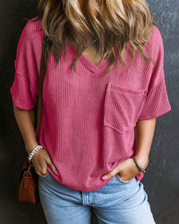 Textured V-Neck Dropped Shoulder Relaxed Tee