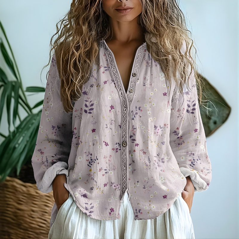 Toinette™ Vintage Blouse With Leaf Print