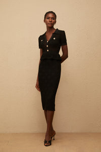 Theodora Black Crochet Knit Midi Dress