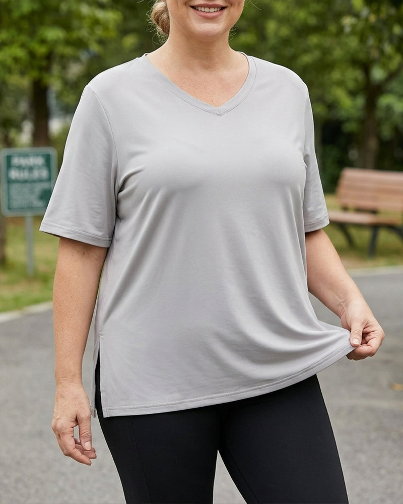 Longer Sleeve Plus Size V-Neck T-Shirt — Covers Your Arms & Hides Your Belly