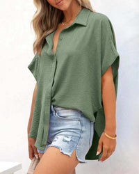 Relaxed Oversized V-Neck Button Down Blouse