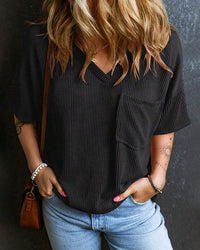 Textured V-Neck Dropped Shoulder Relaxed Tee