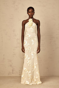 Melanie Neutrals Embroidered Halterneck Maxi Dress