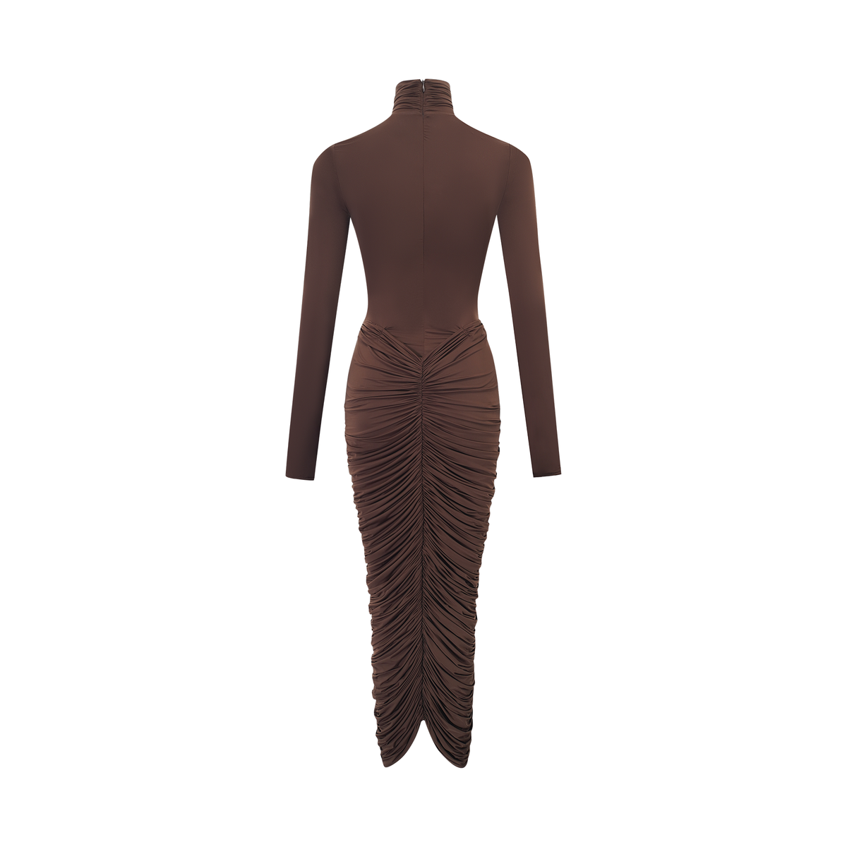 Charitina Brown Fitted Ruched Midi Dress