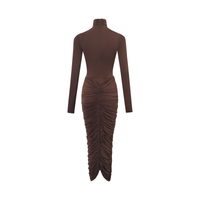 Charitina Brown Fitted Ruched Midi Dress
