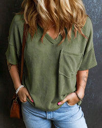 Textured V-Neck Dropped Shoulder Relaxed Tee