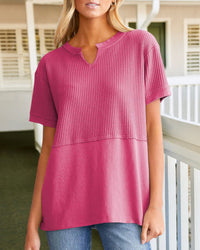 Summer Cozy Oversized Waffle Knit V-Neck Top