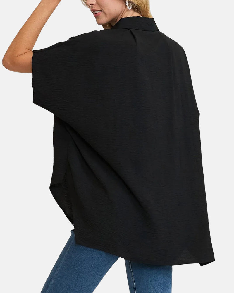 Relaxed Oversized V-Neck Button Down Blouse